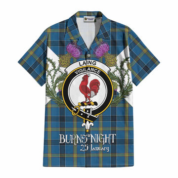 Laing Tartan Family Crest Cotton Hawaiian Shirt Scottish Burns Night Thistle Floral