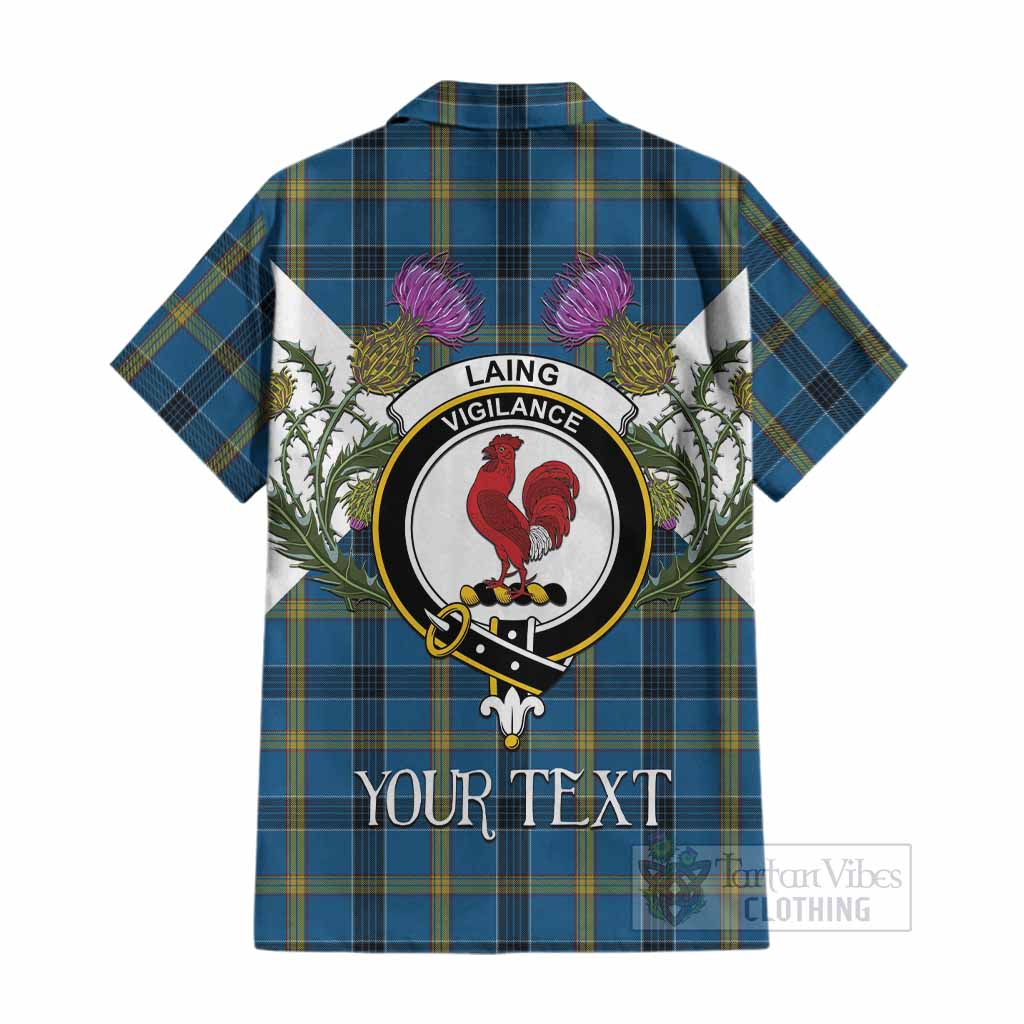 Laing Tartan Family Crest Cotton Hawaiian Shirt Scottish Burns Night Thistle Floral