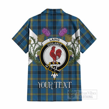 Laing Tartan Family Crest Cotton Hawaiian Shirt Scottish Burns Night Thistle Floral
