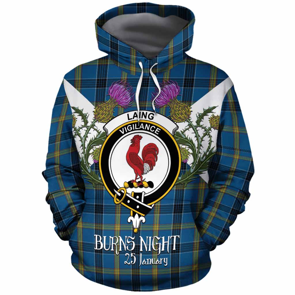 Laing Tartan Family Crest Cotton Hoodie Scottish Burns Night Thistle Floral