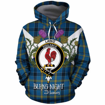 Laing Tartan Family Crest Cotton Hoodie Scottish Burns Night Thistle Floral