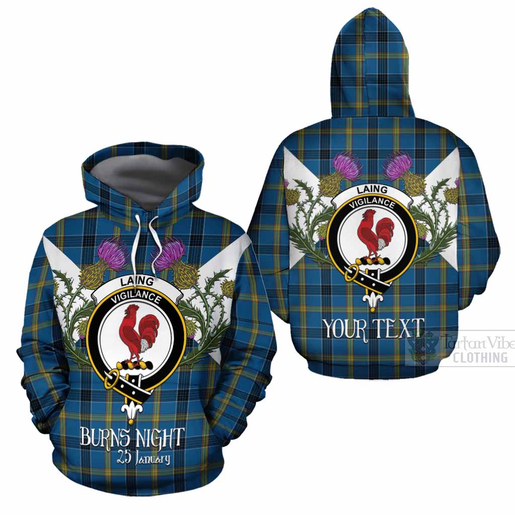 Laing Tartan Family Crest Cotton Hoodie Scottish Burns Night Thistle Floral