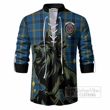 Laing Tartan Family Crest Ghillie Shirt Crowned Lion Roaring