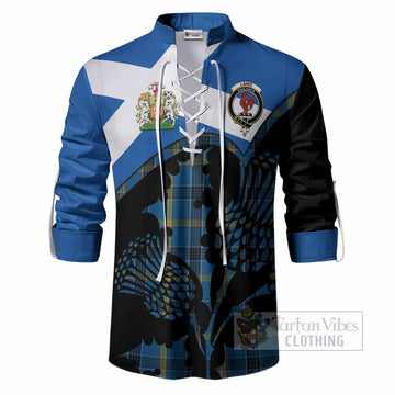 Laing Tartan Family Crest Ghillie Shirt Scotland Thistle Floral Flag Style