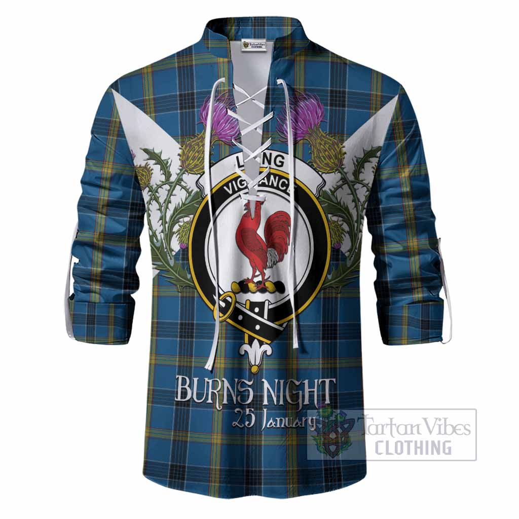 Laing Tartan Family Crest Ghillie Shirt Scottish Burns Night Thistle Floral