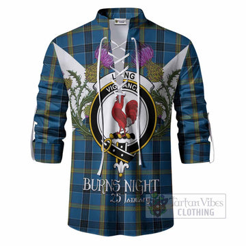 Laing Tartan Family Crest Ghillie Shirt Scottish Burns Night Thistle Floral