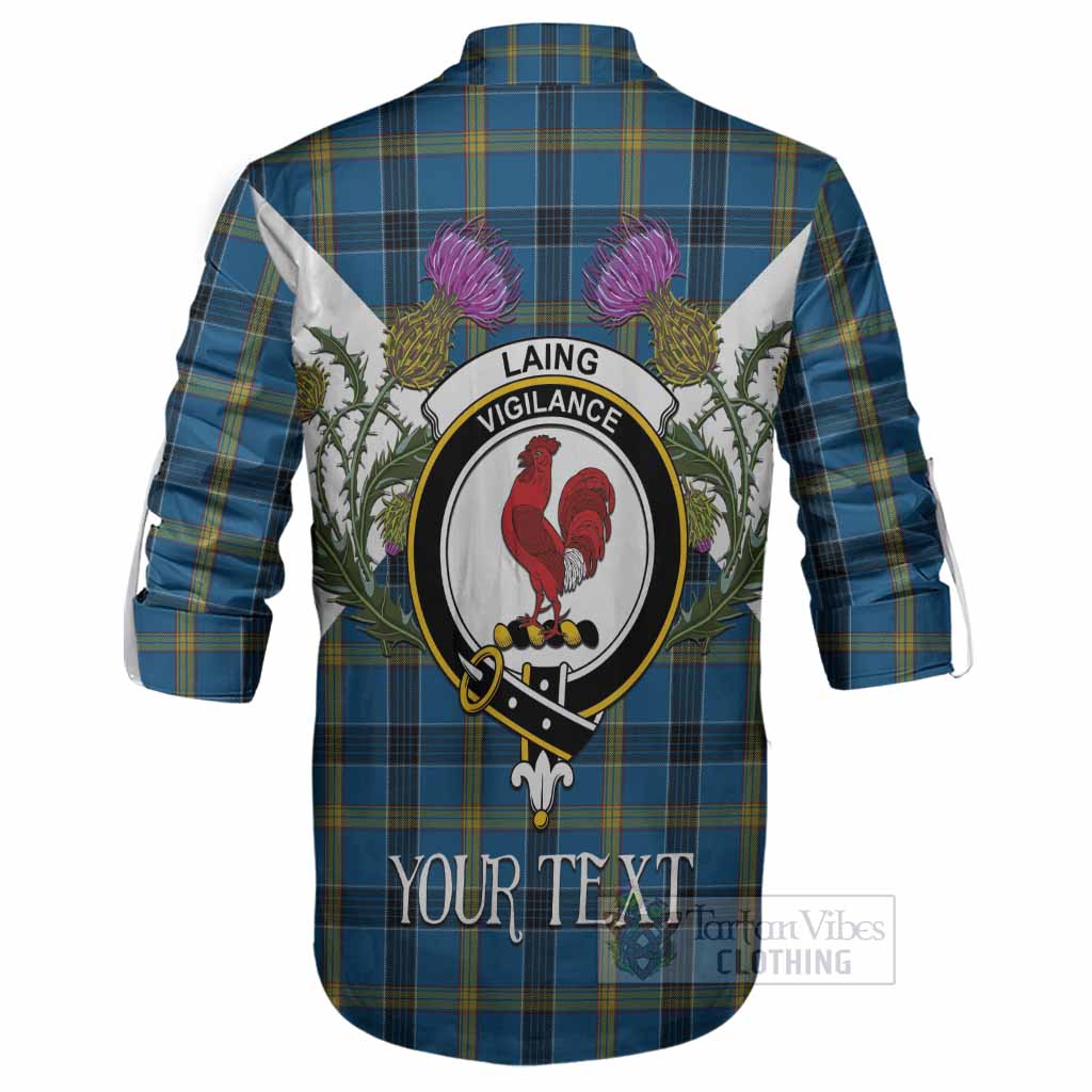 Laing Tartan Family Crest Ghillie Shirt Scottish Burns Night Thistle Floral