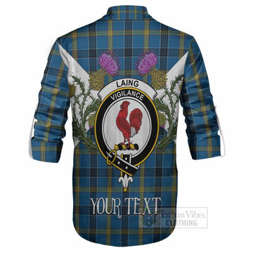 Laing Tartan Family Crest Ghillie Shirt Scottish Burns Night Thistle Floral