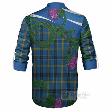 Laing Tartan Family Crest Ghillie Shirt Thistle in Minimalism