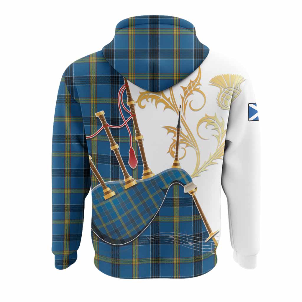 Laing Tartan Family Crest Hoodie Bagpipes with Scottish Thistle