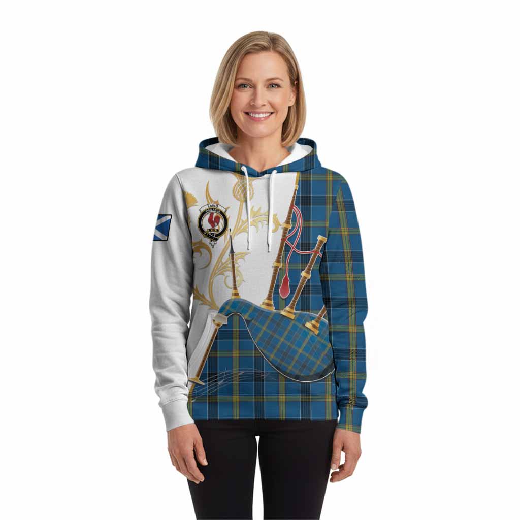 Laing Tartan Family Crest Hoodie Bagpipes with Scottish Thistle