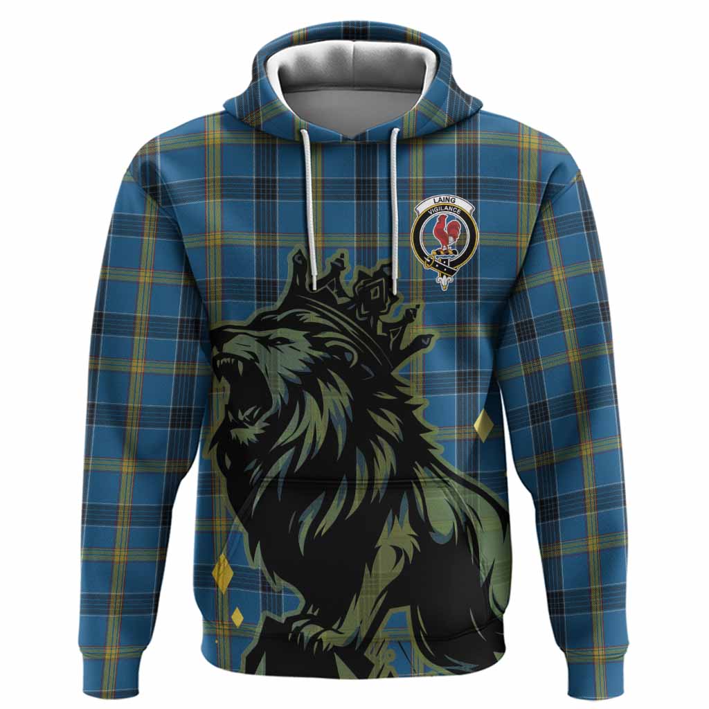 Laing Tartan Family Crest Hoodie Crowned Lion Roaring