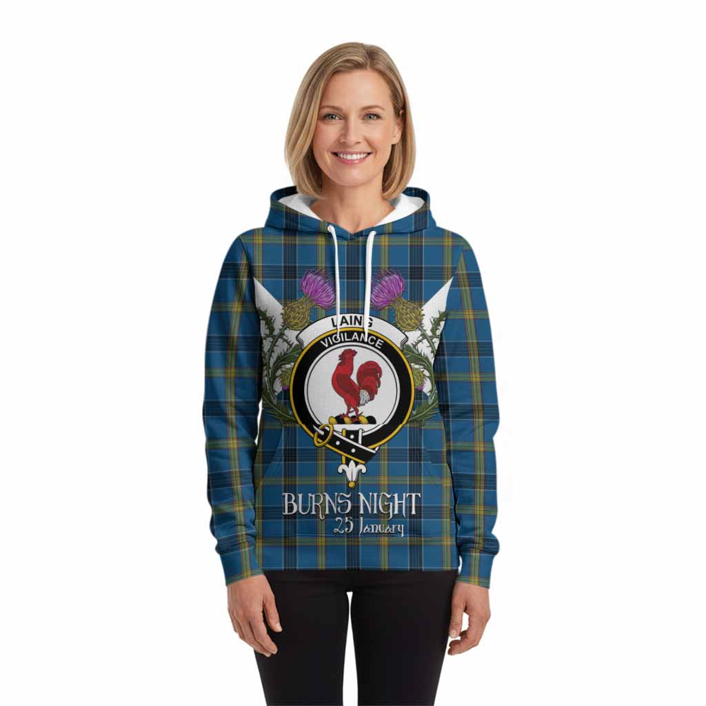Laing Tartan Family Crest Hoodie Scottish Burns Night Thistle Floral