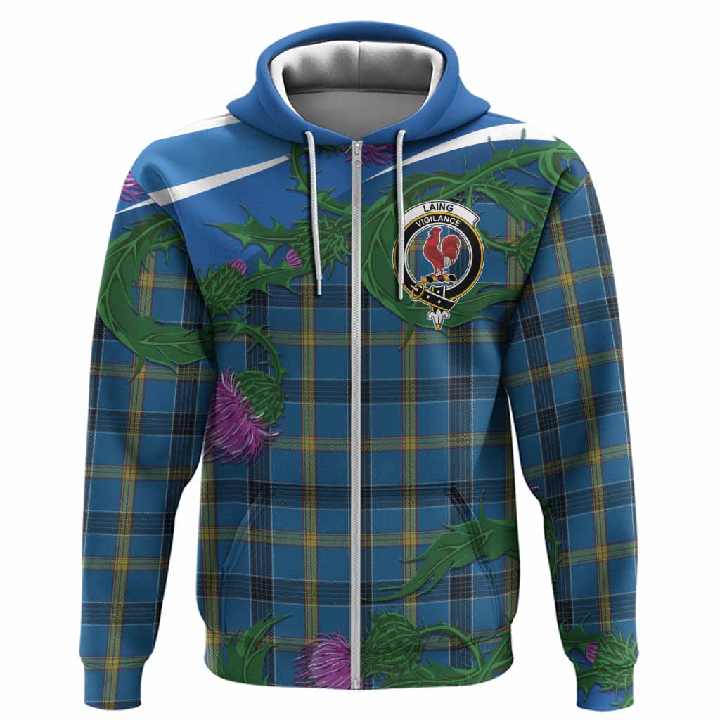 Laing Tartan Family Crest Hoodie Thistle in Minimalism