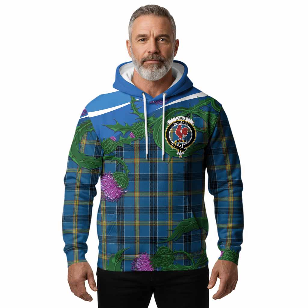 Laing Tartan Family Crest Hoodie Thistle in Minimalism