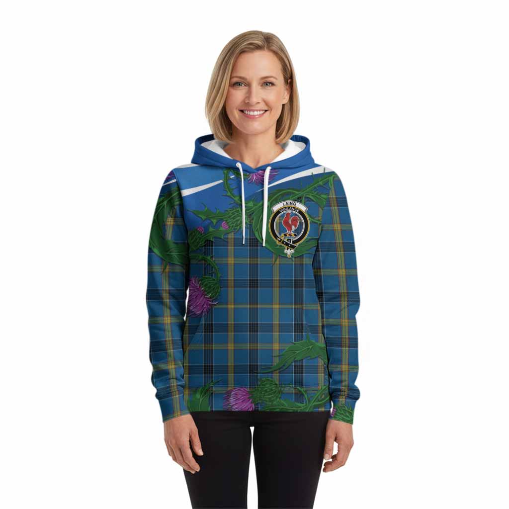 Laing Tartan Family Crest Hoodie Thistle in Minimalism