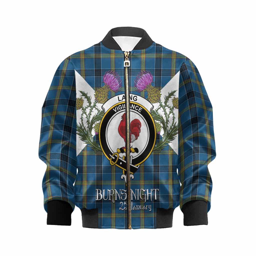 Laing Tartan Family Crest Kid Bomber Jacket Scottish Burns Night Thistle Floral