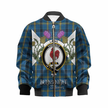 Laing Tartan Family Crest Kid Bomber Jacket Scottish Burns Night Thistle Floral