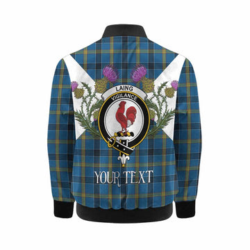 Laing Tartan Family Crest Kid Bomber Jacket Scottish Burns Night Thistle Floral