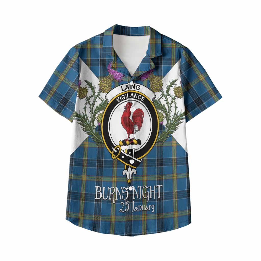 Laing Tartan Family Crest Kid Hawaiian Shirt Scottish Burns Night Thistle Floral