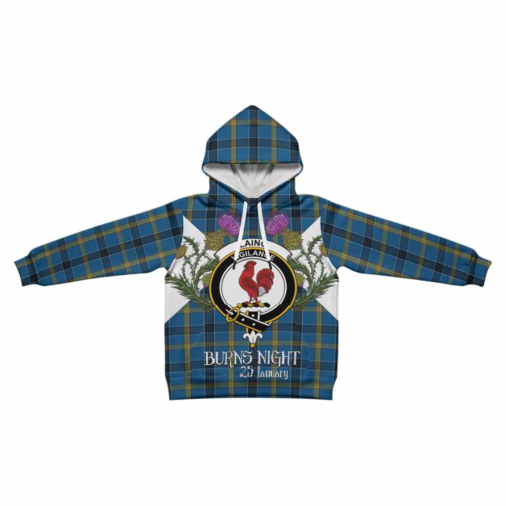 Laing Tartan Family Crest Kid Hoodie Scottish Burns Night Thistle Floral