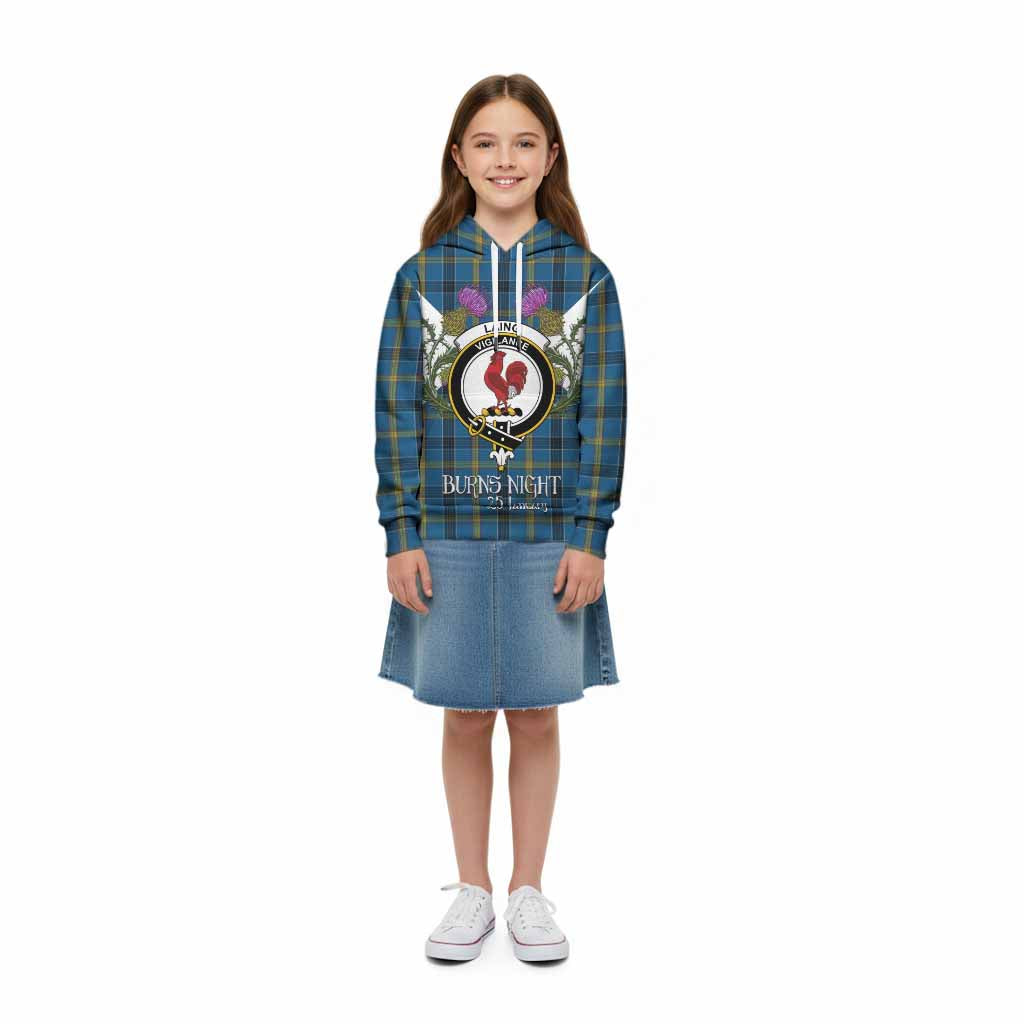 Laing Tartan Family Crest Kid Hoodie Scottish Burns Night Thistle Floral