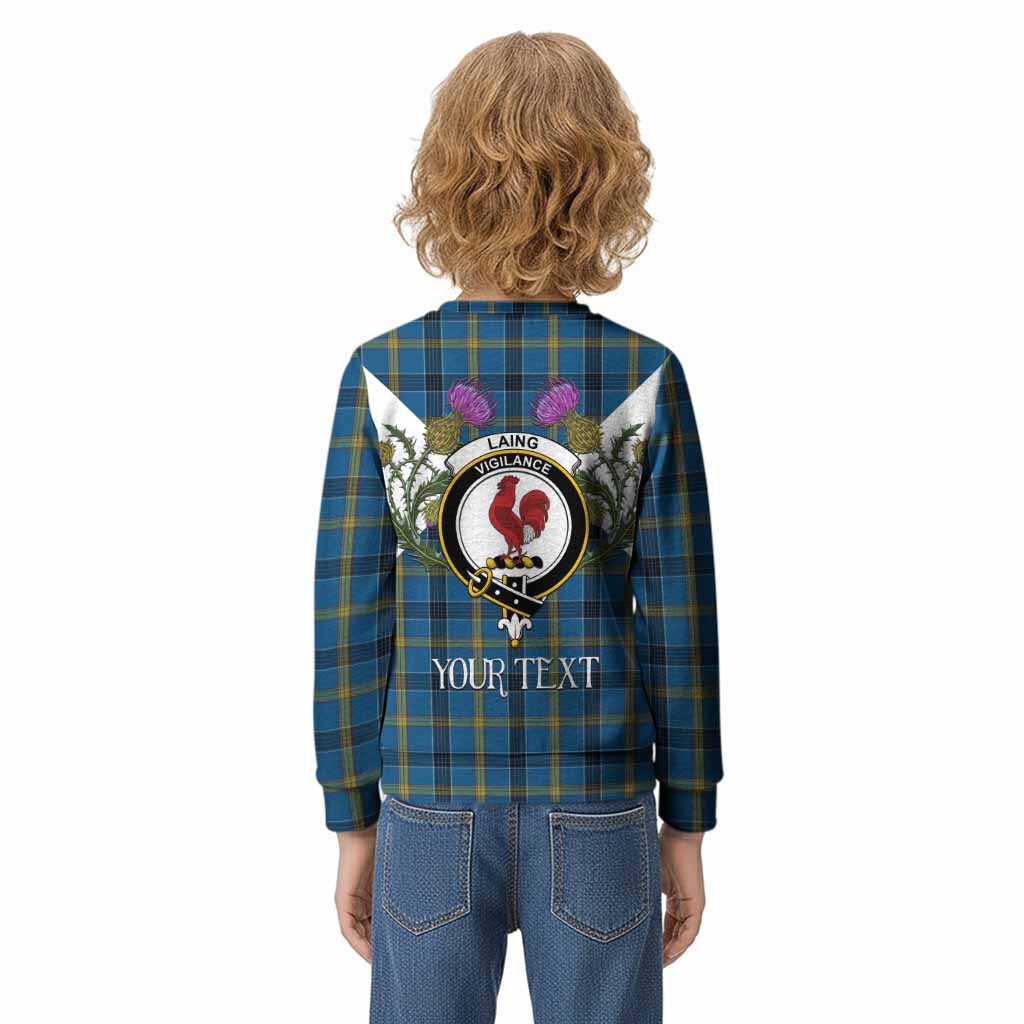 Laing Tartan Family Crest Kid Knitted Sweatshirt Scottish Burns Night Thistle Floral