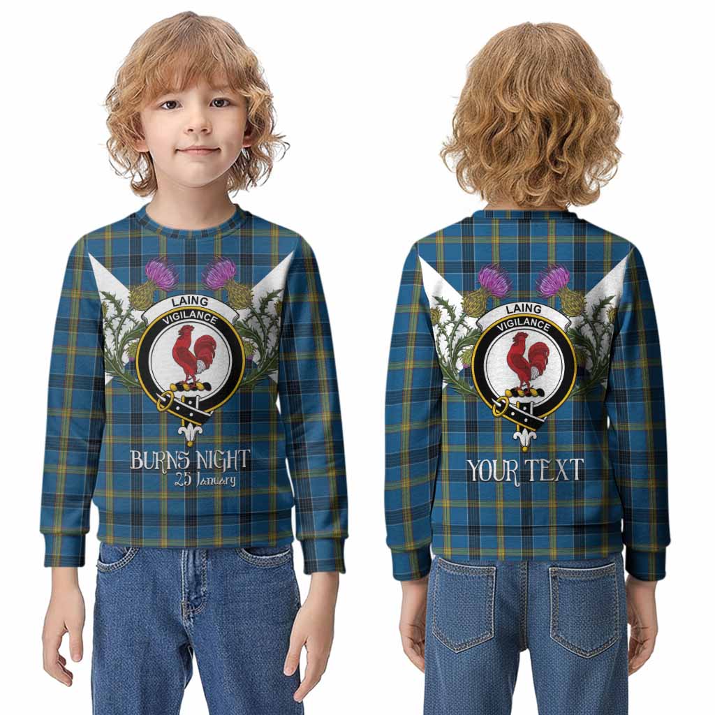 Laing Tartan Family Crest Kid Knitted Sweatshirt Scottish Burns Night Thistle Floral