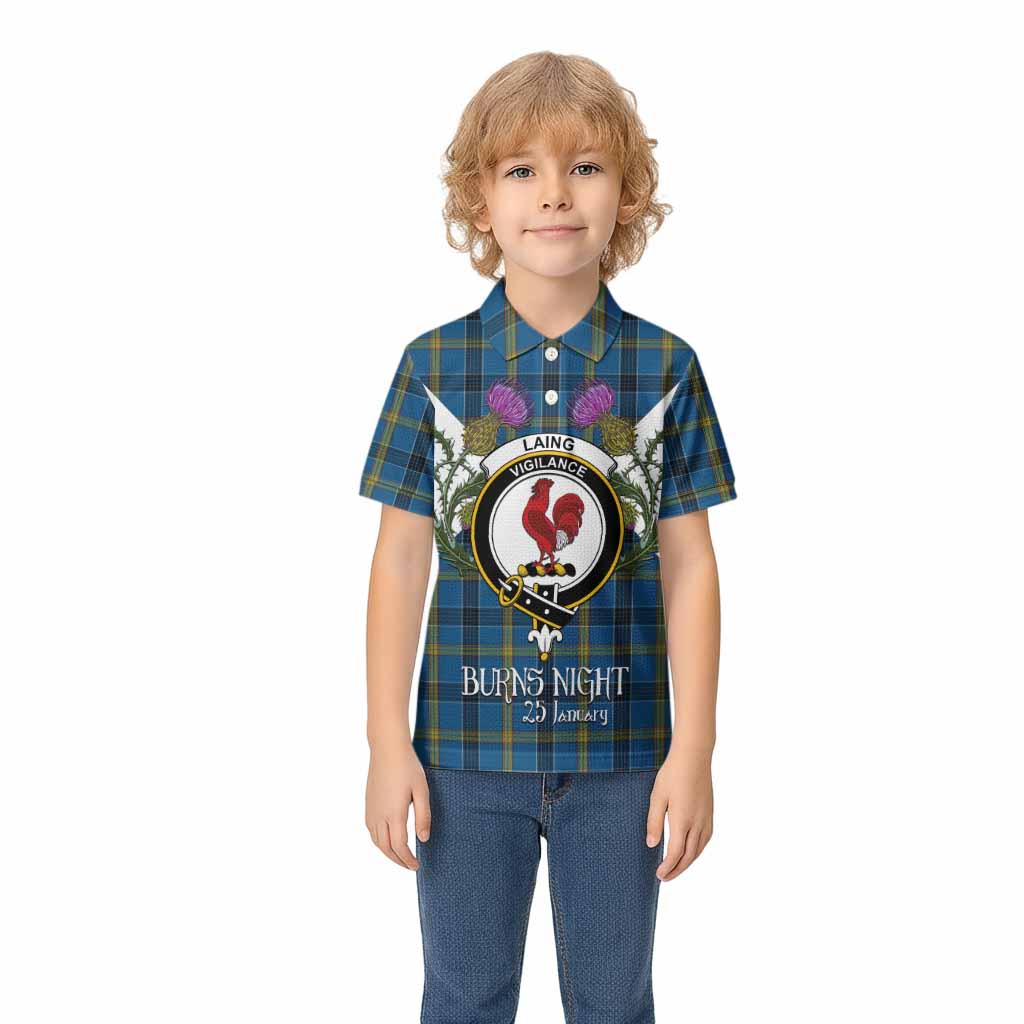 Laing Tartan Family Crest Kid Polo Shirt Scottish Burns Night Thistle Floral