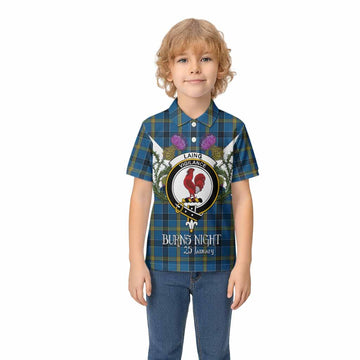 Laing Tartan Family Crest Kid Polo Shirt Scottish Burns Night Thistle Floral