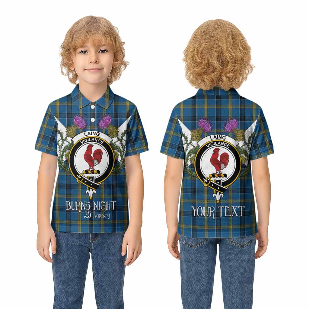 Laing Tartan Family Crest Kid Polo Shirt Scottish Burns Night Thistle Floral