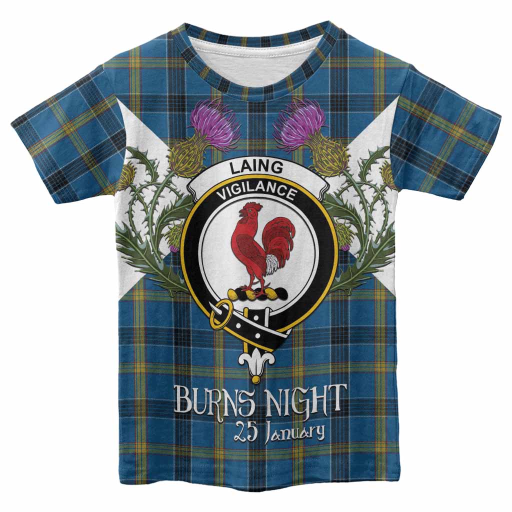 Laing Tartan Family Crest Kid T-shirt Scottish Burns Night Thistle Floral