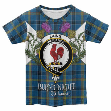 Laing Tartan Family Crest Kid T-shirt Scottish Burns Night Thistle Floral