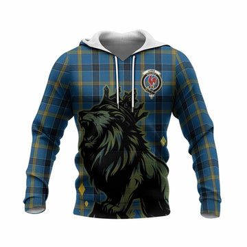 Laing Tartan Family Crest Knitted Hoodie Crowned Lion Roaring