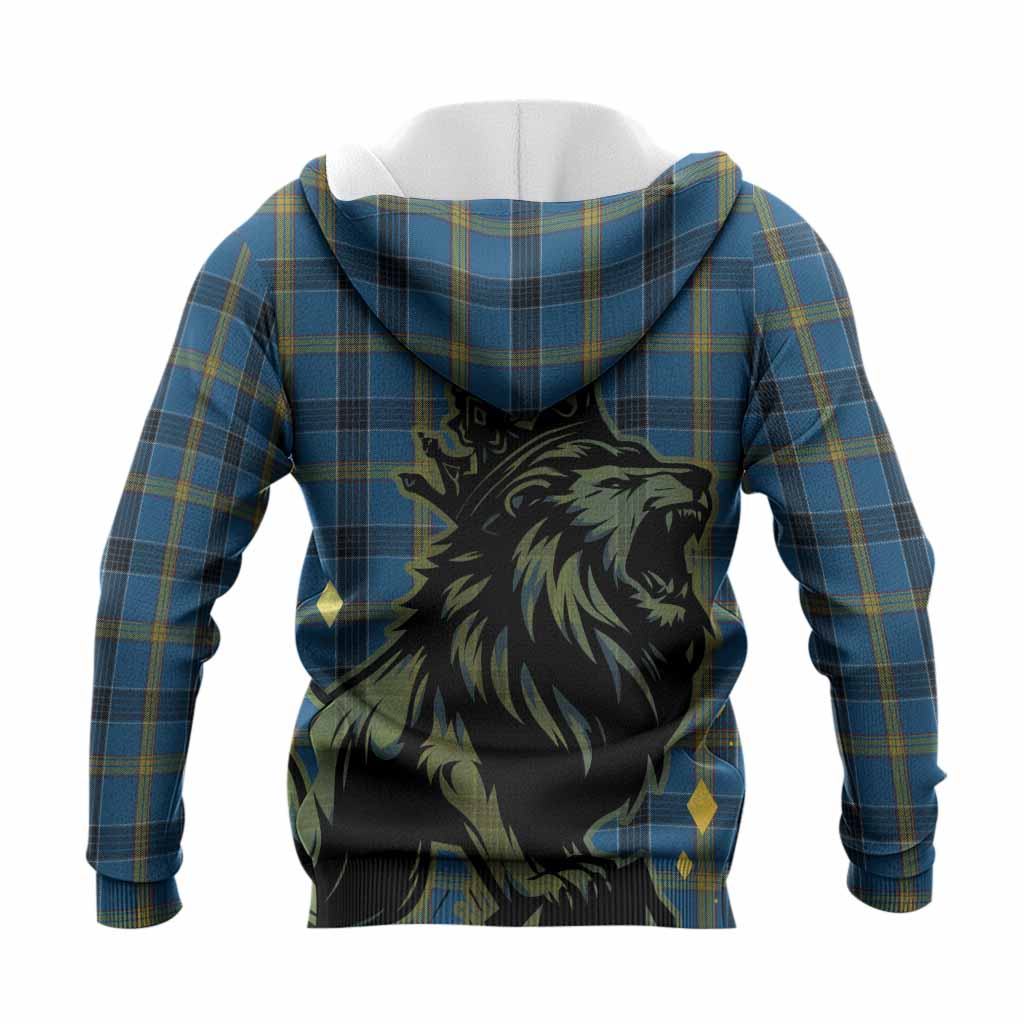 Laing Tartan Family Crest Knitted Hoodie Crowned Lion Roaring