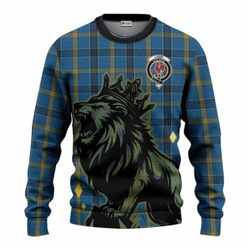 Laing Tartan Family Crest Knitted Sweater Crowned Lion Roaring