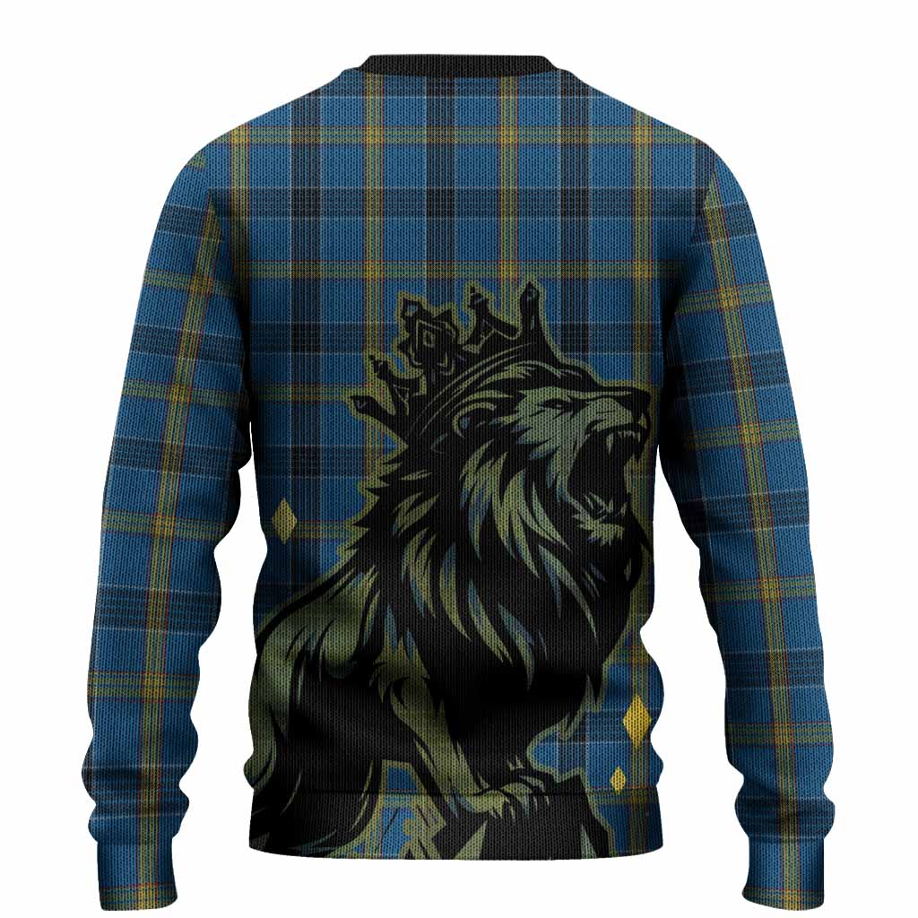 Laing Tartan Family Crest Knitted Sweater Crowned Lion Roaring