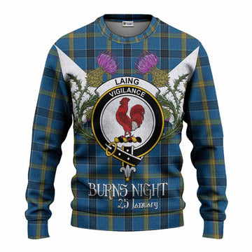 Laing Tartan Family Crest Knitted Sweater Scottish Burns Night Thistle Floral