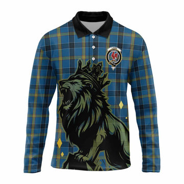 Laing Tartan Family Crest Long Sleeve Polo Shirt Crowned Lion Roaring