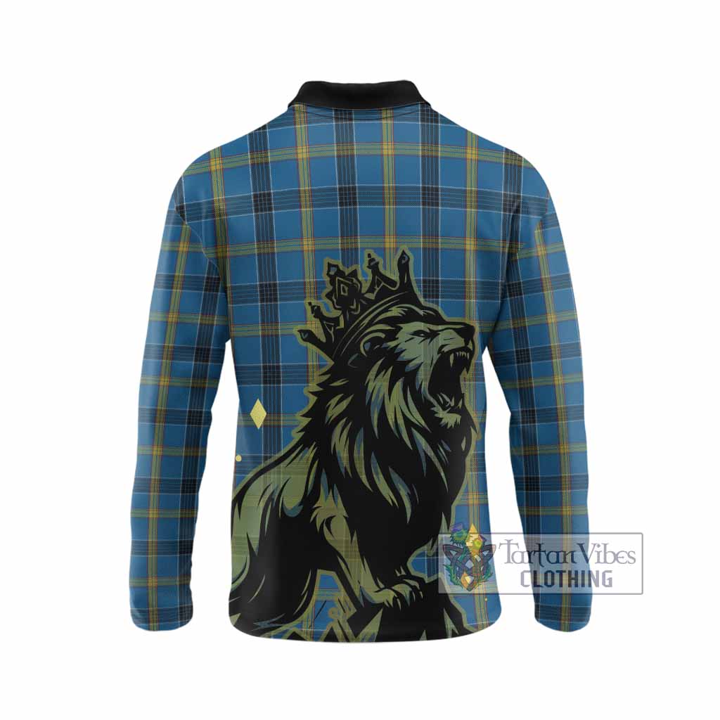 Laing Tartan Family Crest Long Sleeve Polo Shirt Crowned Lion Roaring