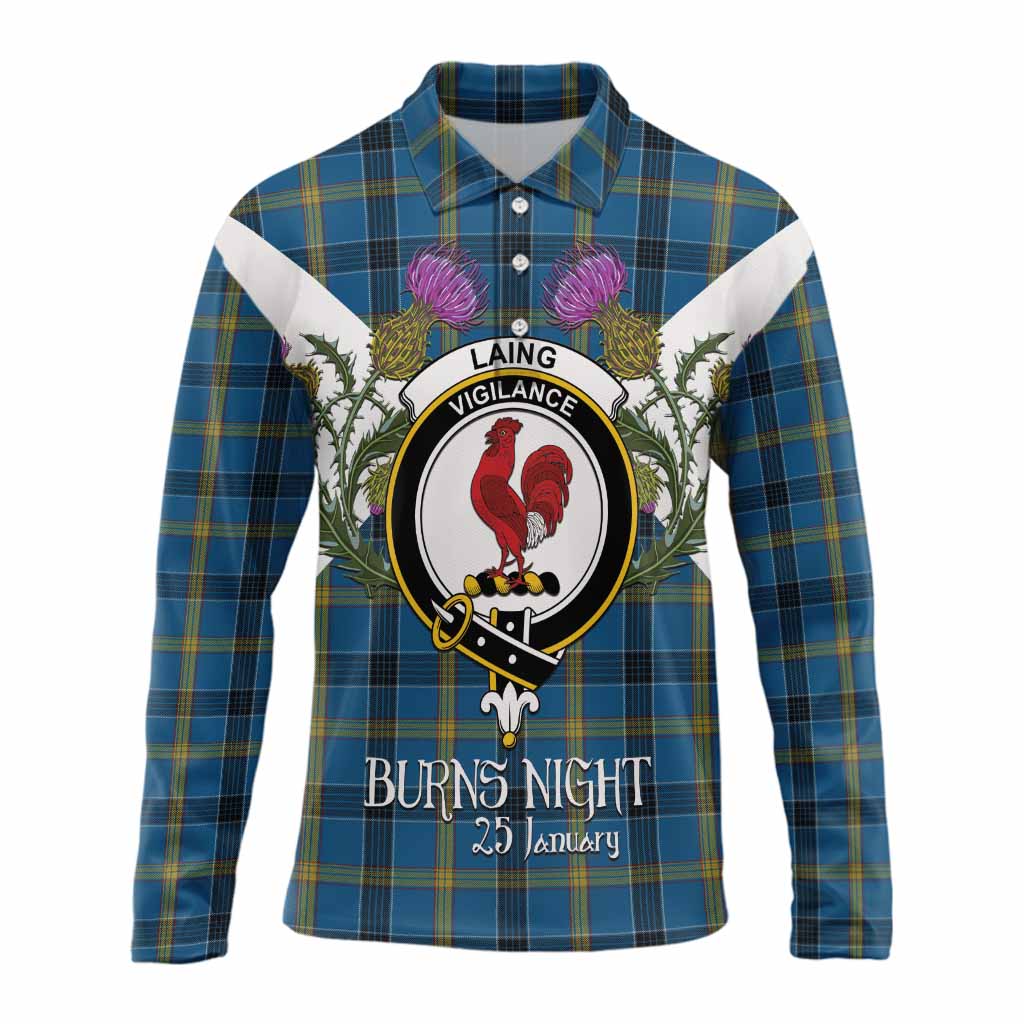 Laing Tartan Family Crest Long Sleeve Polo Shirt Scottish Burns Night Thistle Floral