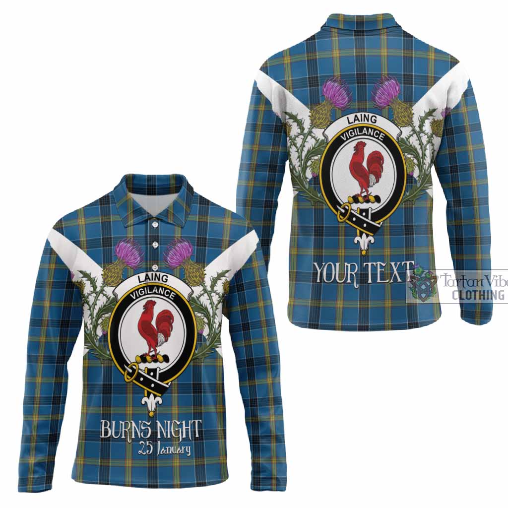 Laing Tartan Family Crest Long Sleeve Polo Shirt Scottish Burns Night Thistle Floral