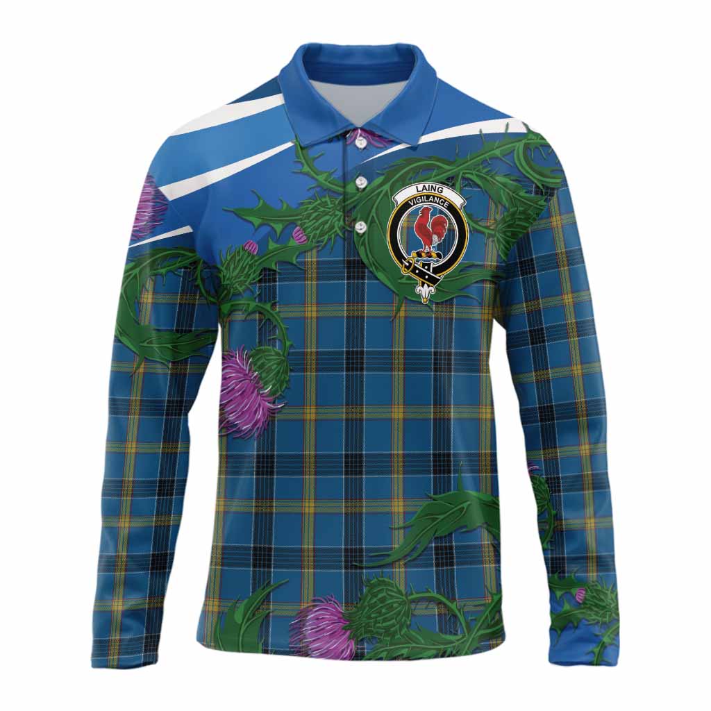 Laing Tartan Family Crest Long Sleeve Polo Shirt Thistle in Minimalism