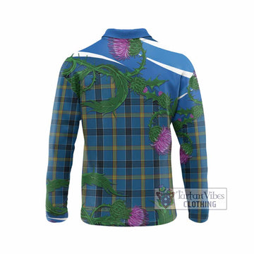 Laing Tartan Family Crest Long Sleeve Polo Shirt Thistle in Minimalism