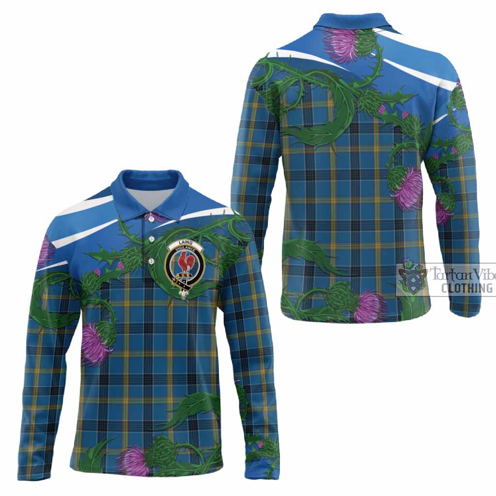 Laing Tartan Family Crest Long Sleeve Polo Shirt Thistle in Minimalism