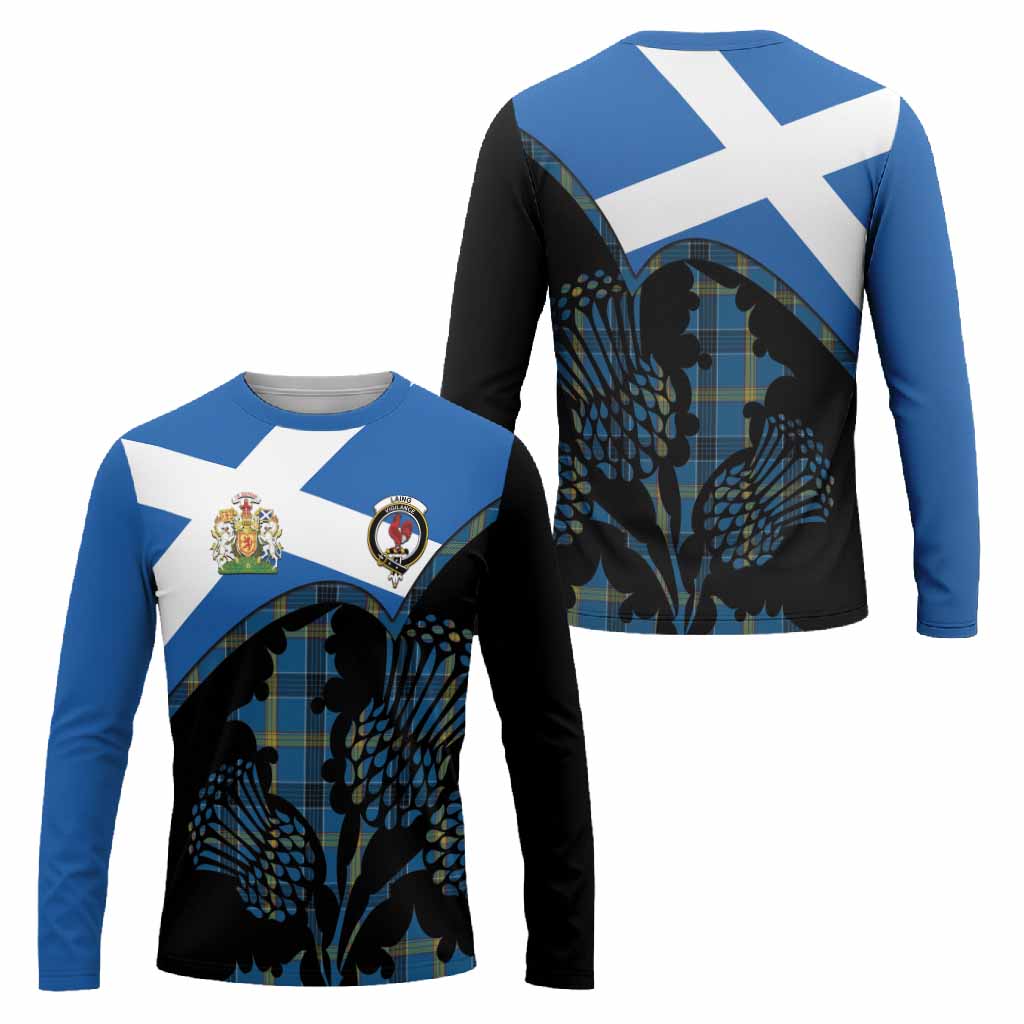Laing Tartan Family Crest Long Sleeve T-Shirt Scotland Thistle Floral Flag Style