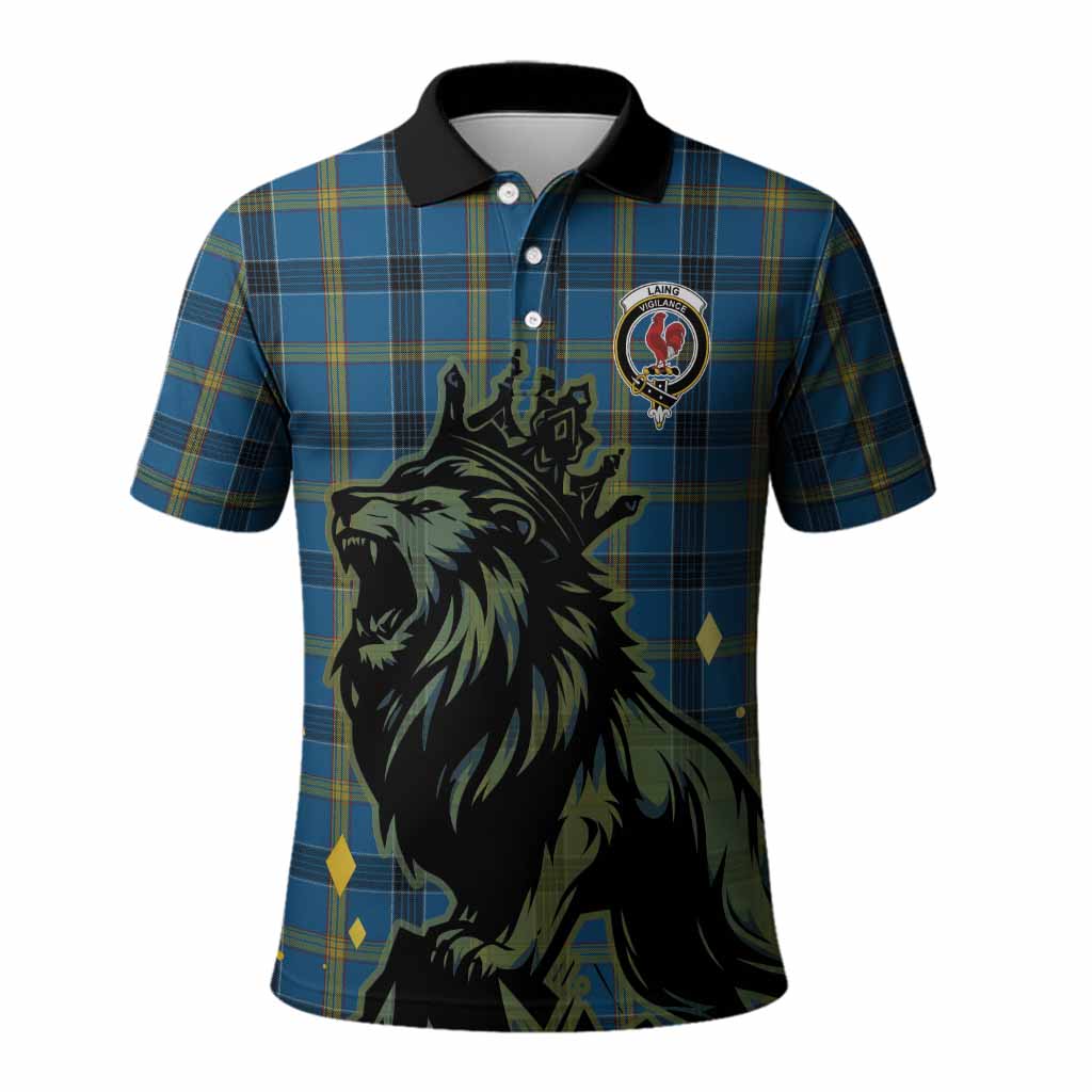 Laing Tartan Family Crest Polo Shirt Crowned Lion Roaring