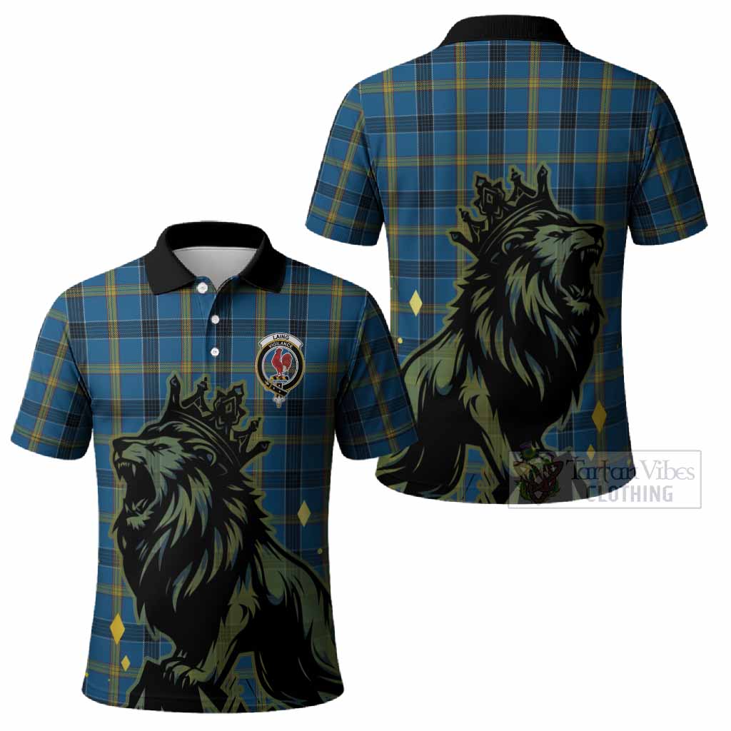 Laing Tartan Family Crest Polo Shirt Crowned Lion Roaring