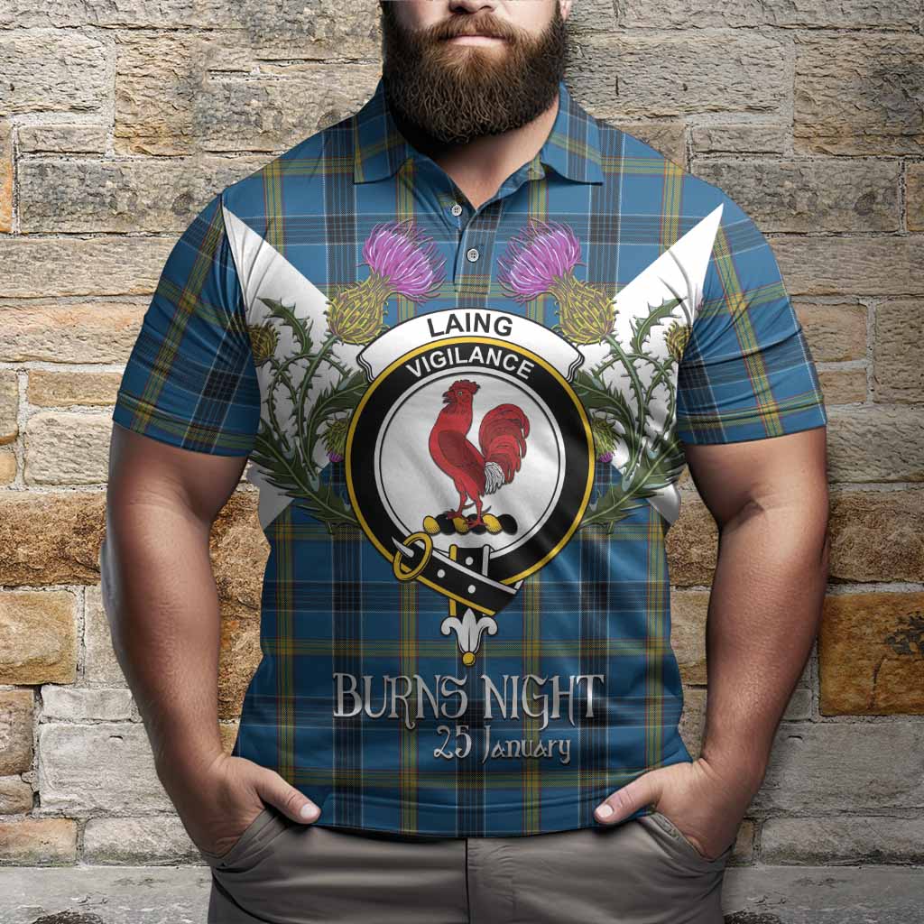 Laing Tartan Family Crest Polo Shirt Scottish Burns Night Thistle Floral