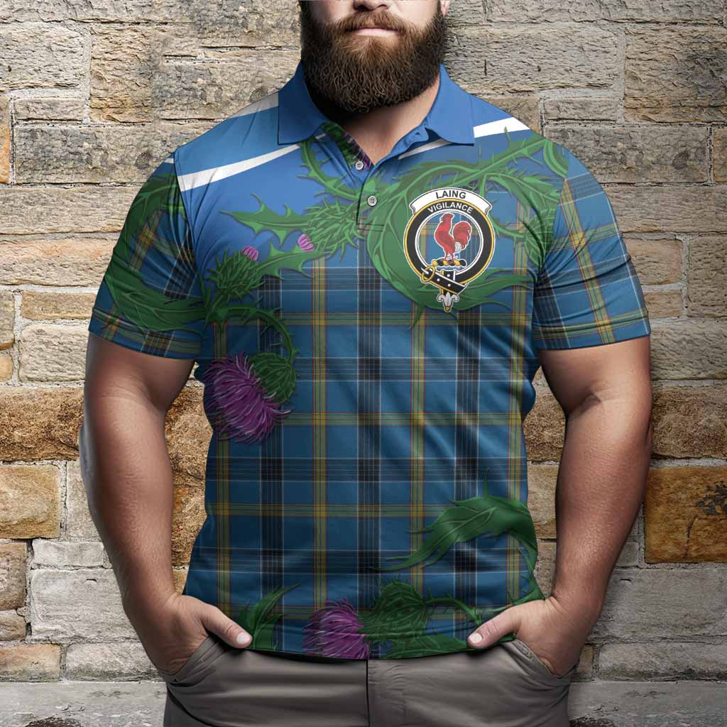 Laing Tartan Family Crest Polo Shirt Thistle in Minimalism